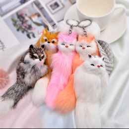 Keychains Cute Fox Plush Animal Keychain Car Holder Backpack Pendant Key Chain Trinket Gift For Women Girl Keyring Accessories G221026