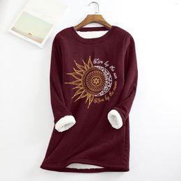 Women's Hoodies Women Casual Print Shirt Thick Fleece Sweatshirt Winter Round Neck Warm Soft Pullovers Sweater Womens Lightweight Hoodie