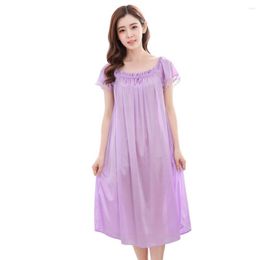 Women's Sleepwear Women Pyjamas Short Sleeves Lace Patchwork Loose Sleeping Dress For Adult Pleated Lightweight Night Gown