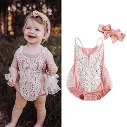 Rompers Baby Summer Clothes Newborn Girl Lace Cotton Sleeveless Romper Jumpsuit Flowers 2 Piece Outfits J220922
