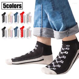 Sports Socks Men Women Summer Cotton Short Boat Funny Faux Lace-Up Canvas Shoes 3D Print Contrast Colour Striped Casual Hosiery