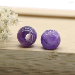 Beads 2PCS Natural Stone Pendant Round Purple Crystal Big Hole Loose Bead Charm For Jewelry DIY Necklace Bracelet Earring Making