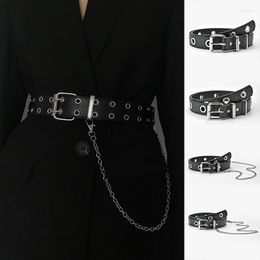 Belts Women Belt Fashion Ladies Leather Luxury Studded Goth Rock Wild Adjustable Punk Black Chain Waistband For Jeans