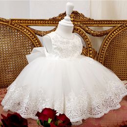 Luxurious Lace Flower Dresses Sheer Neck Tiers Tulle Little Girl Wedding Dress Frist Holy Communion Birthday Pageant Gowns 403