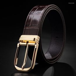 Belts High Quality Men's High-end Crocodile Pattern Genuine Leather Belt Pin Buckle 3.3cm Width Fashion Business Jeans Trousers