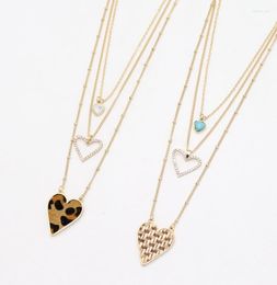 Цепочки мода сердца леопардового припечатка подвесное ожерелье Три слоя Золоты