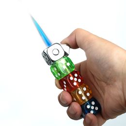 Novel Dice Lighter Jet Windproof Torch Butane Gas Cigarette Lighter Inflated Funny Glowing Toy Smoking Gadgets Rotatable Lighter Gift