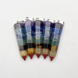 Charms Fashion 5pc Reiki Healing Colourful Chips Stone Natural 7 Chakra Orgone Energy Pendant Necklace Pendulum Amulet 12X48MM