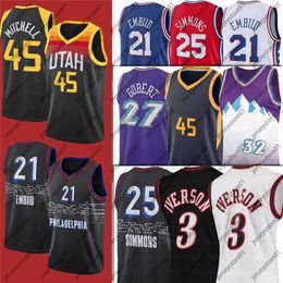 Vintage 3 Iverson NCAA 45 Donovan Allen 25 Ben 21 Joel Simmons Embiid Gobert Mitchell Jersey Rudy Basketball Jerseys