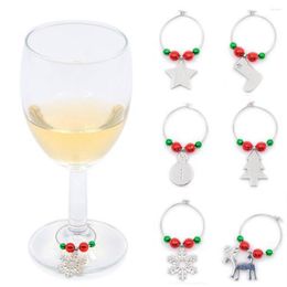 Christmas Decorations 6Pcs/set Year Cup Ring Table Gift Box Wine Glass Charms Xmas Pendants Metal Decor