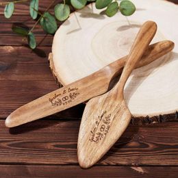 Party Supplies Custom Unique Wood Cake Server Set For Bridal Wedding Personalised Rustic Knife Cutting With Name Birthday Decor