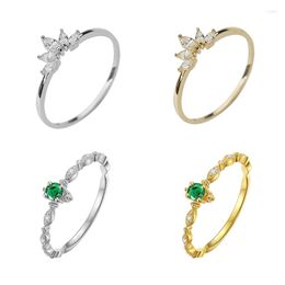 Cluster Rings INZAReal 925 Sterling Silver Zircon Emerald 14K Gold Ring For Fashion Women Charm Fine Jewellery Cute Minimalist Accessories