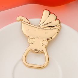 50PCS Newborn Baptism Party Souvenir Creative Baby Carriage Gold Bottle Opener Solid Metal Baby Stroller Beer Openers Favours