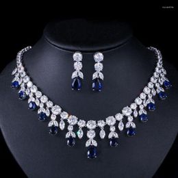 Chains Luxury Water Droplets Women Zircon Bridal Necklace Sets For Wedding Jewellery