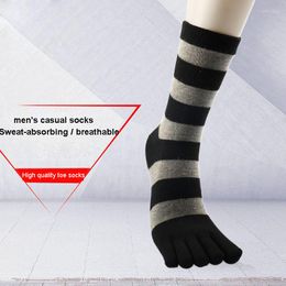 Men's Socks 3 Pairs High Quality Cotton Business Five Finger Long Fashion Men Thick Striped Casual Mid Calf With Toes Deodorant