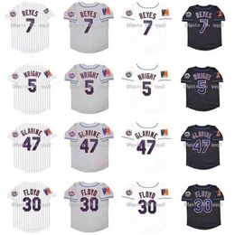 Proword C202 Vintage 2004 Baseball Jersey 5 David Wright 7 Jose Reyes 47 Tom Glavine 30 Cliff Floyd Shea 40th Patch White Grey Black Jerseys