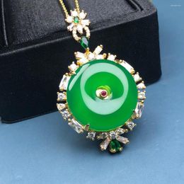 Pendant Necklaces 95 Silver Gold-plated Inlaid Natural Agate High Green Chalcedony Emerald Buckle Women's