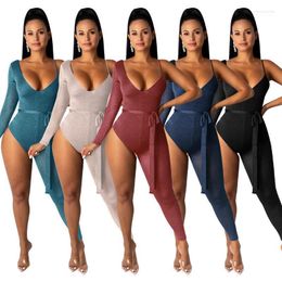 Women's Jumpsuits Women's & Rompers Sexy One Shoulder Bodysuit Evening Party Womens Long Sleeve Jumpsuit Elegant V Neck Autumn Warm