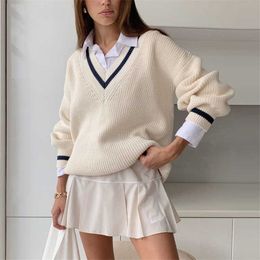 Women's Sweaters School Girls JK Uniform White Sweater V Neck Long Sleeve Korean Casual Pullover Fashion Women Knit Jumpers Tops Outerwear G221018
