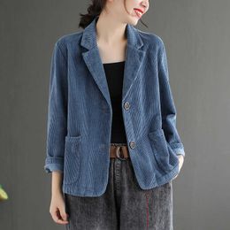 Women's Suits Blazers Wenfly Women Corduroy Jacket Coat England Ladies Casual Korean Female Loose Single Breasted Blazers Oversized Outwears T221027