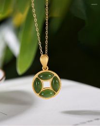 Подвесные ожерелья старые монеты дизайн зеленые нефритовые джасперские подвески для женских пустых круглых драгоценных камней без цепи Золото 925 Серебряные украшения