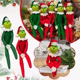 30cm Red Green Christmas Grinchs Doll Plush Toys Monster Elf Soft Stuffed Dolls Christmas Xmas Tree Decoration With Hat For Children Gifts