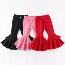 Jeans girlymax San Valentino bambine outfit per bambini per bambini bambini rosa a campana stretta pantaloni in denim elastico elastico 221026