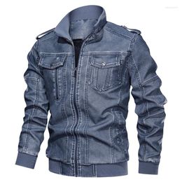Men's Jackets European And American Style Men's Pu Leather Washed Made Old Motorcycle Jacket Large Size