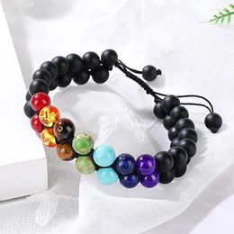 Strand 7 Chakra Beads Lava Rock Bracelet 8mm Double Layer Row Adjustable Unisex Yoga Stone Energy Healing Colourful Beaded Bracele