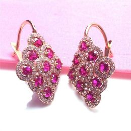 Dangle Earrings 585 Purple Gold Plated 14K Rose Inlaid Ruby Rhombus For Women Chinese Fashion Elegant Dinner Party Jewelry Gift