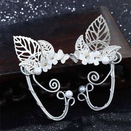 Backs Earrings 1PCS Chic Elf Pearl Hollowed Flower Leaf Cosplay Fairy Ear Wrap Cuffs For Women Girls Wedding Jewelry Halloween