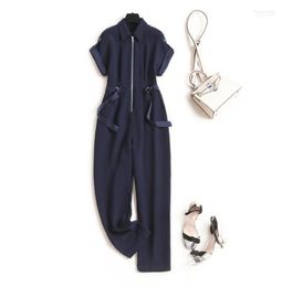 Women's Jumpsuits Women's & Rompers Elegant Lady Summer Jumpsuit Women 2022 Fashion Short Sleeve Front Zipper Solid Office Overalls