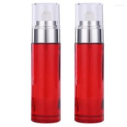 Storage Bottles 100ml Red Colour Glass Bottle With Silver/gold Pump For Serum/lotion/foundation/emulsion/toner Skin Care Cosmetic Pack