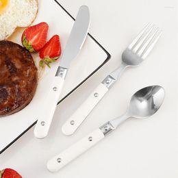 Dinnerware Sets 2/3Pcs White Round Handle Stainless Steel Cutlery Set Korean Children's Tableware Hiking Knife Fork Spoon Kitchen