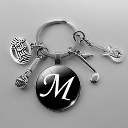 Music teacher A-Z letter glass keychain pianist gift music microphone handmade guitar Jewellery becomes your Favourite souvenir