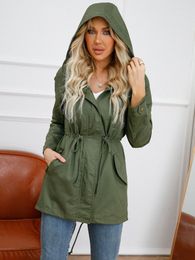 Women's Trench Coats Long Sleeve Elegant Cotton Green Women Autumn Winter Solid Colour Sweet Korean Vintage Fashion Casual Coat 2022