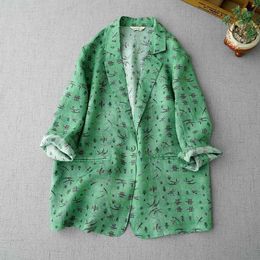Women's Suits Blazers Women Blazer Single Button Spring And Summer Jacket 2022 Casual Pockets Female Suits Coat Vintage Print Blouse Sun Protection T221027