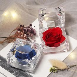 Decorative Flowers Forever Rose Acrylic Crystal Ring Box Handmade Preserved Flower Romantic Gift Mother's Day Christmas Anniversary