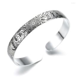 Bangle Fashion 925 Sterling Silver Charm Women Vintage Lotus Flower Religious Party Jewellery Adjustable