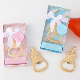 50PCS Wholesales Baby Shower Favors Creative Solid Metal Feeding-bottle Beer Opener in Blue/Pink Gift Box Birthday Keepsakes Party Giveaways