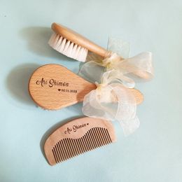 Party Supplies Custom Name Baby Bathing Comb Care Hair Brush Pure Natural Wool Wood Born Massager Shower And Registry Gift