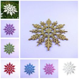 Christmas Decorations 5Pcs/Set 10cm Gold Powder Plastic White Snowflakes Pendants Party Supplies Winter Decor Ornaments Tree