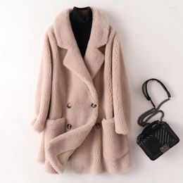 Pur 2022 Women Women Women Faux Coat Partículas Ovelha Ovelha sobre Cotimista Ladies Menção de Lambo de Lambool de comprimento médio fêmea solta feminina fora G544