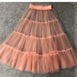 Skirts Chic 2022 See Thru Peach Women Over- Wrap Tulle Elastic Plated Midi Skirt Detachable Tutu