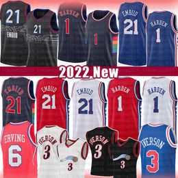 Basketball Jerseys Joel Embiid James Harden 2022 Mens Allen Iverson Julius Erving Vintage Jersey 21 1 3 6