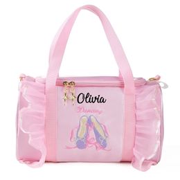 Рюкзаки персонализированная детская танцевальная сумка для девочек Ballerina Bag Pink Lace Duffel для балетного класса Crossbody Название вышивка балетная сумка 221027