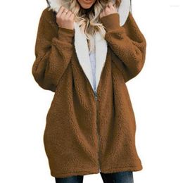 Women's Jackets Women Sweatshirt Winter Coat Long Sleeve Hoodie Jacket Fuzzy Plush Full Zip Outerwear Loose Solid Color Warm With Pockets