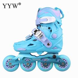 Ice Skates Kids Roller Adjustable Skate Children 4 Wheels Skating Sneakers Rollers For Boys Girls Size 24-39 Beginner Casual Patines L221014