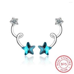 Stud Earrings 925 Sterling Silver Unique Spring Wave Blue Crystal Star For Women Fashion Jewellery