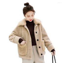 Frauen Pelz 2022 Herbst Winter Mode Koreanische Lammfell Jacke Weiblichen Kurzen Oneness Granulat Schafschur Parka Mantel Frauen